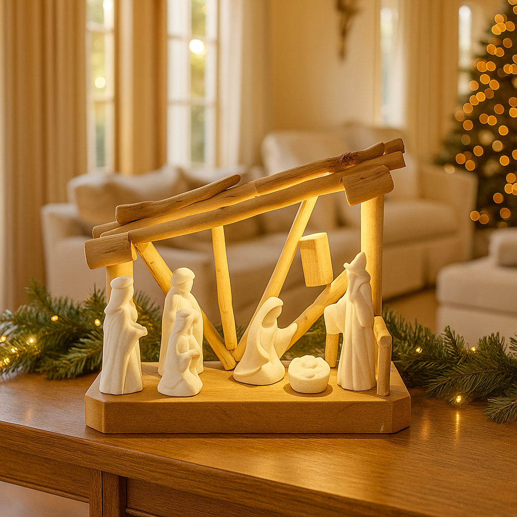 Wood Led Nativity Scene