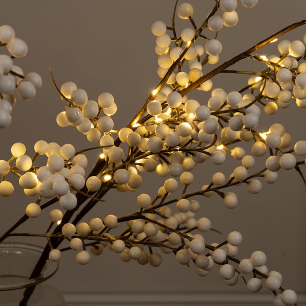 x2 Pre-lit White Berry Branch