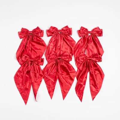 x24 Satin Bow Clip Red
