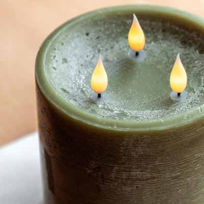 x3 3 Wick LED Candle Olive