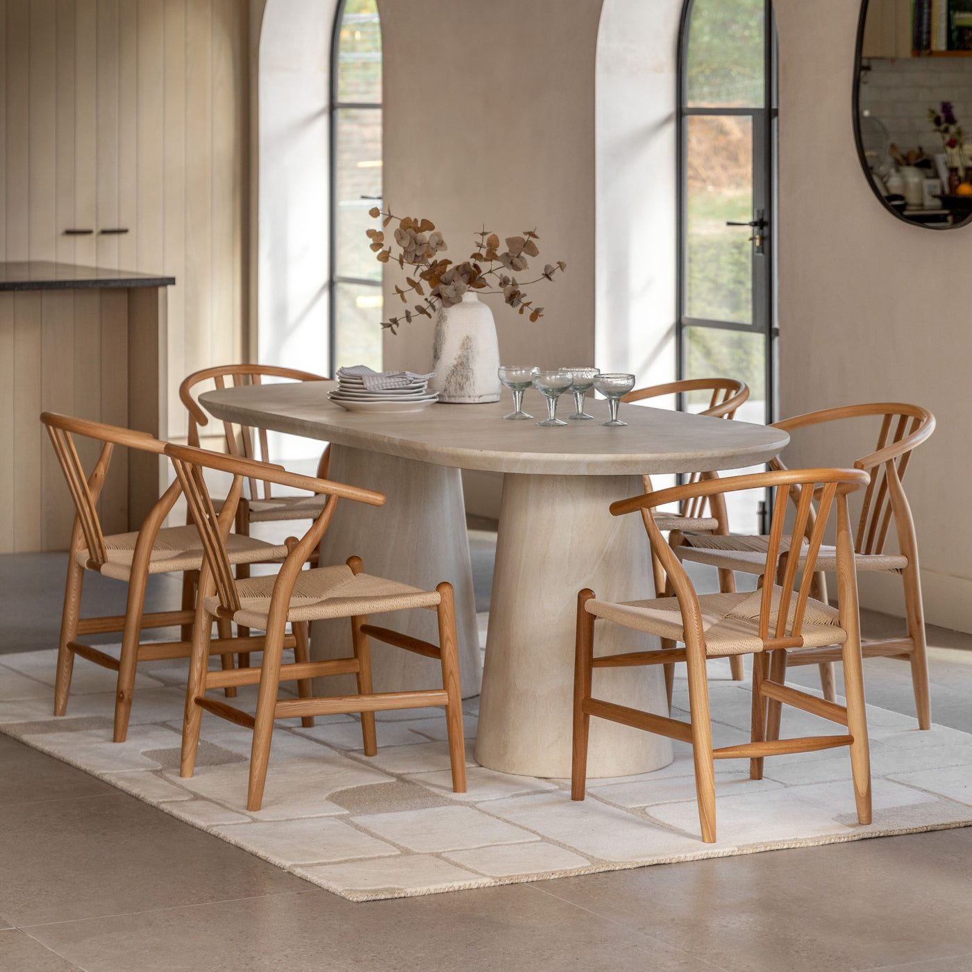 Pedra Oval Dining Table Travertine