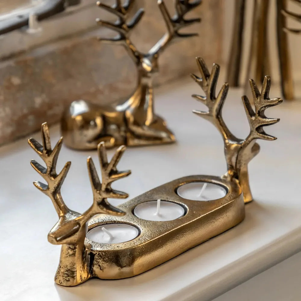 x4 Stag Gold Trio Tealight Holder