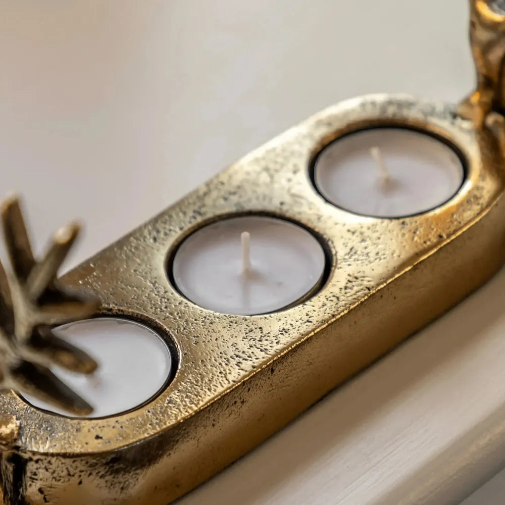 x4 Stag Gold Trio Tealight Holder