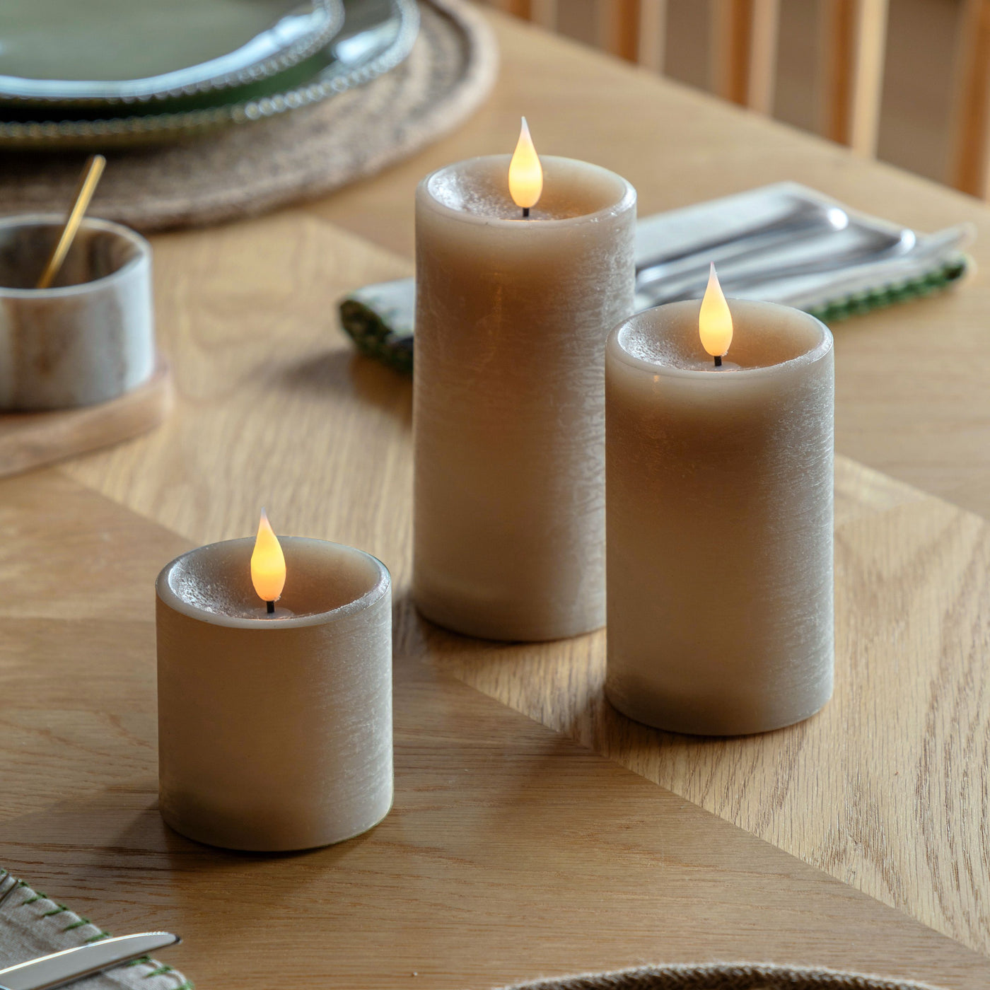 x3 LED Candles Greige