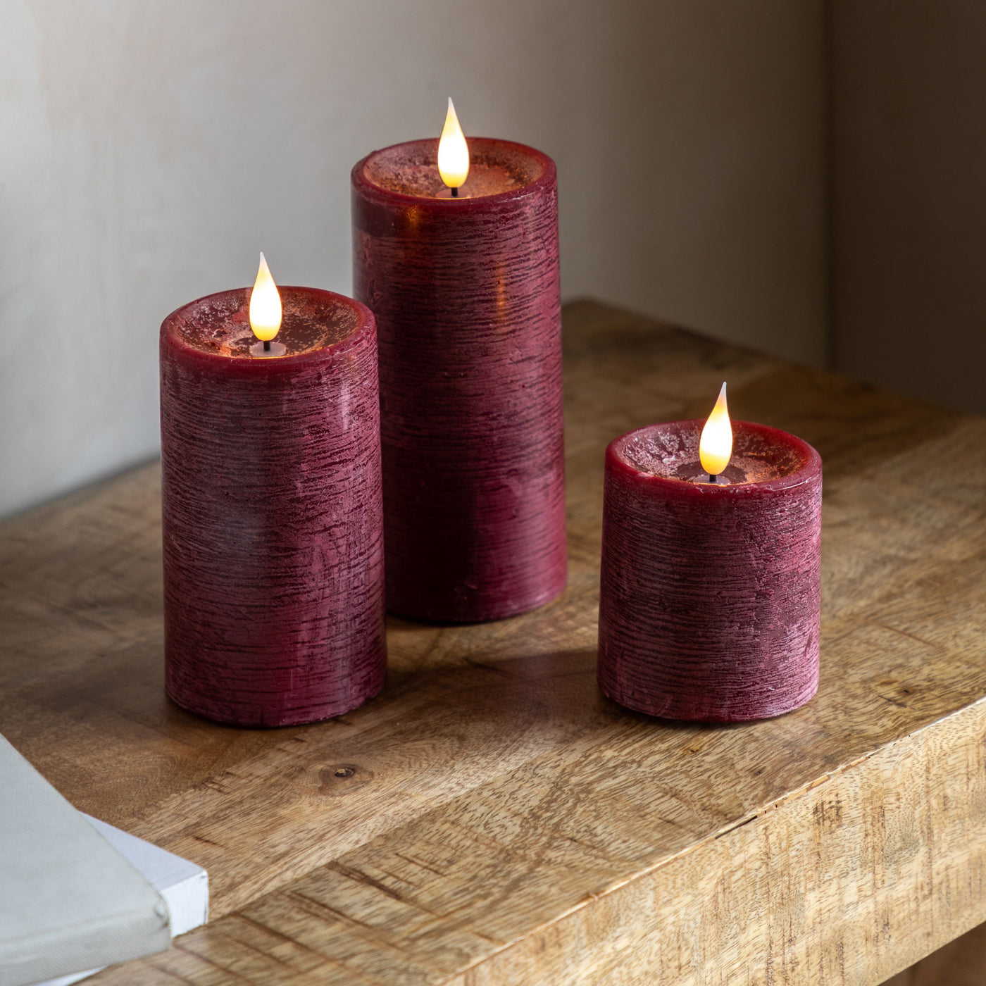 x3 LED Candles Oxblood