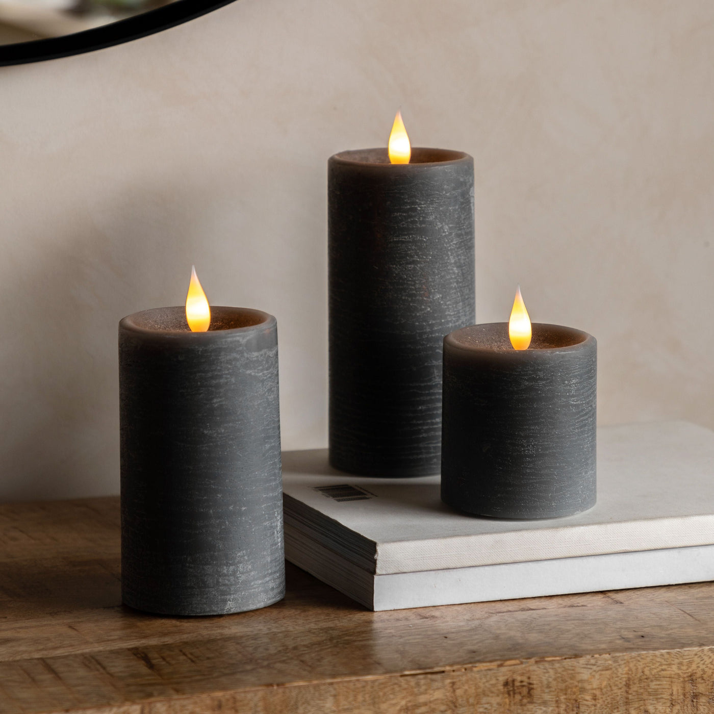 x3 LED Candles Grey