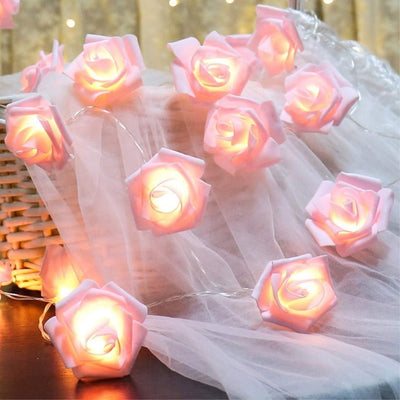 12x Floral /Ribbed LED Candles & Rose Garland Light Pack