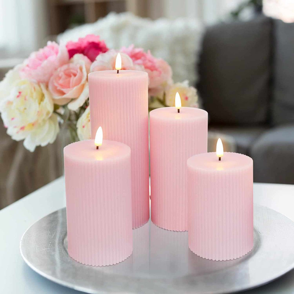 12x Floral /Ribbed LED Candles & Rose Garland Light Pack