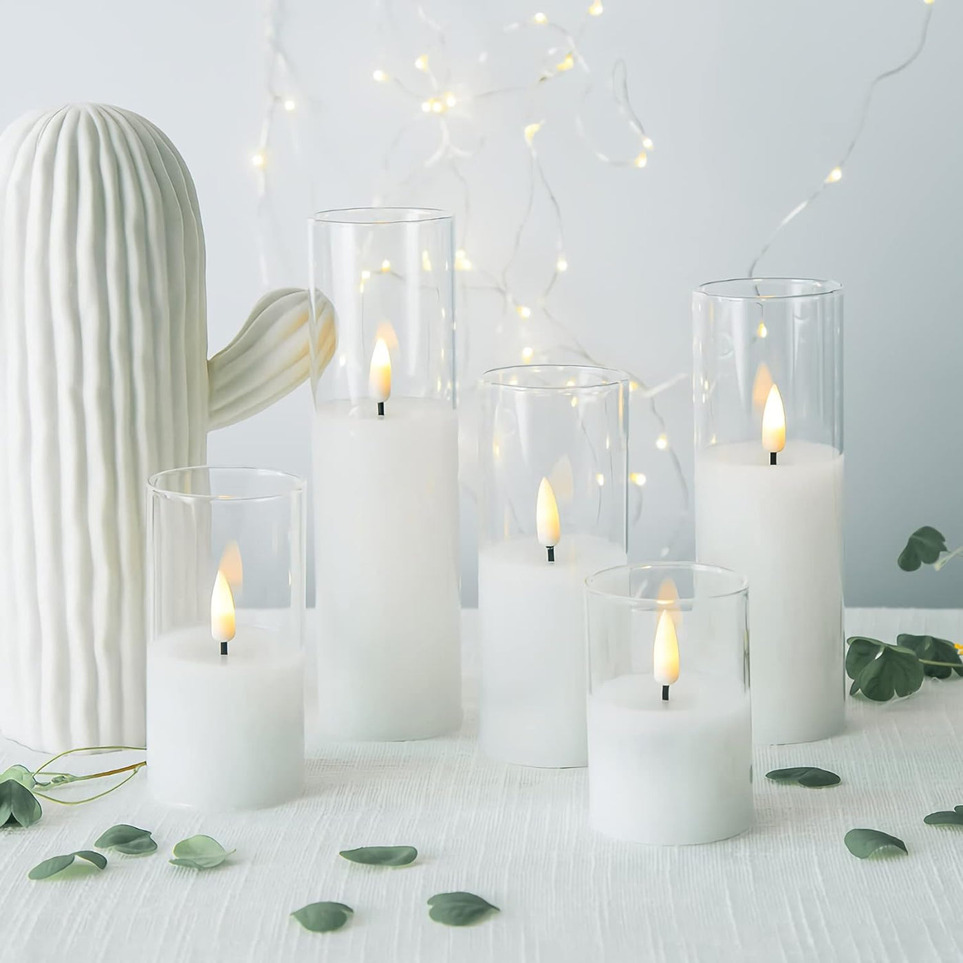 x5 White LED Glass Candle Pack