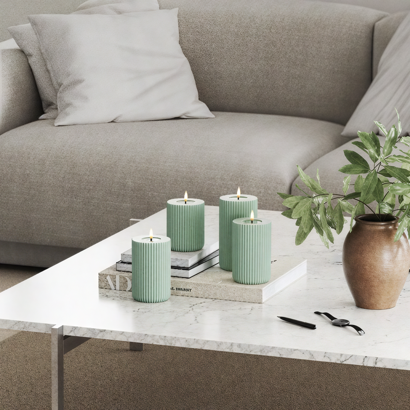 x6 LED Stripe Candles Mint