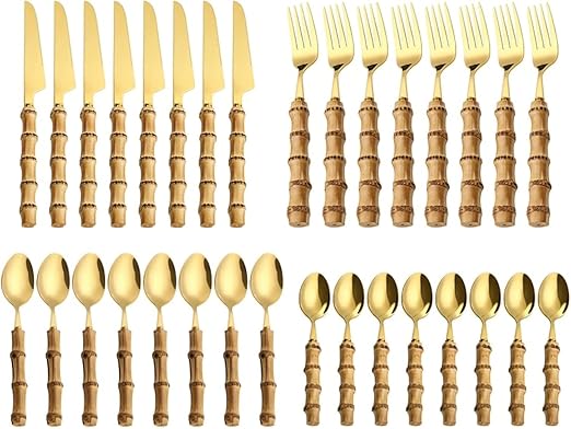 Bamboo Tableware Cutlery Set Gold