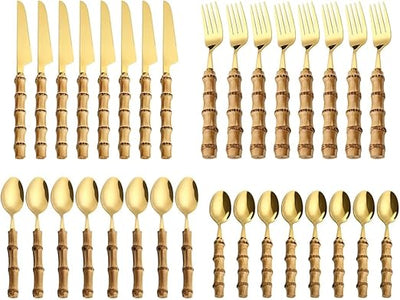 Bamboo Tableware Cutlery Set Gold
