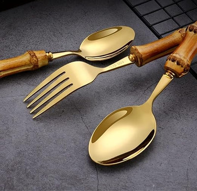 Bamboo Tableware Cutlery Set Gold