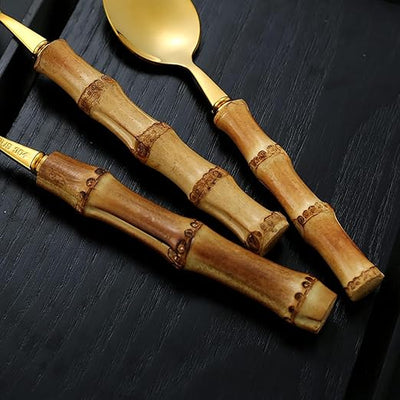 Bamboo Tableware Cutlery Set Gold
