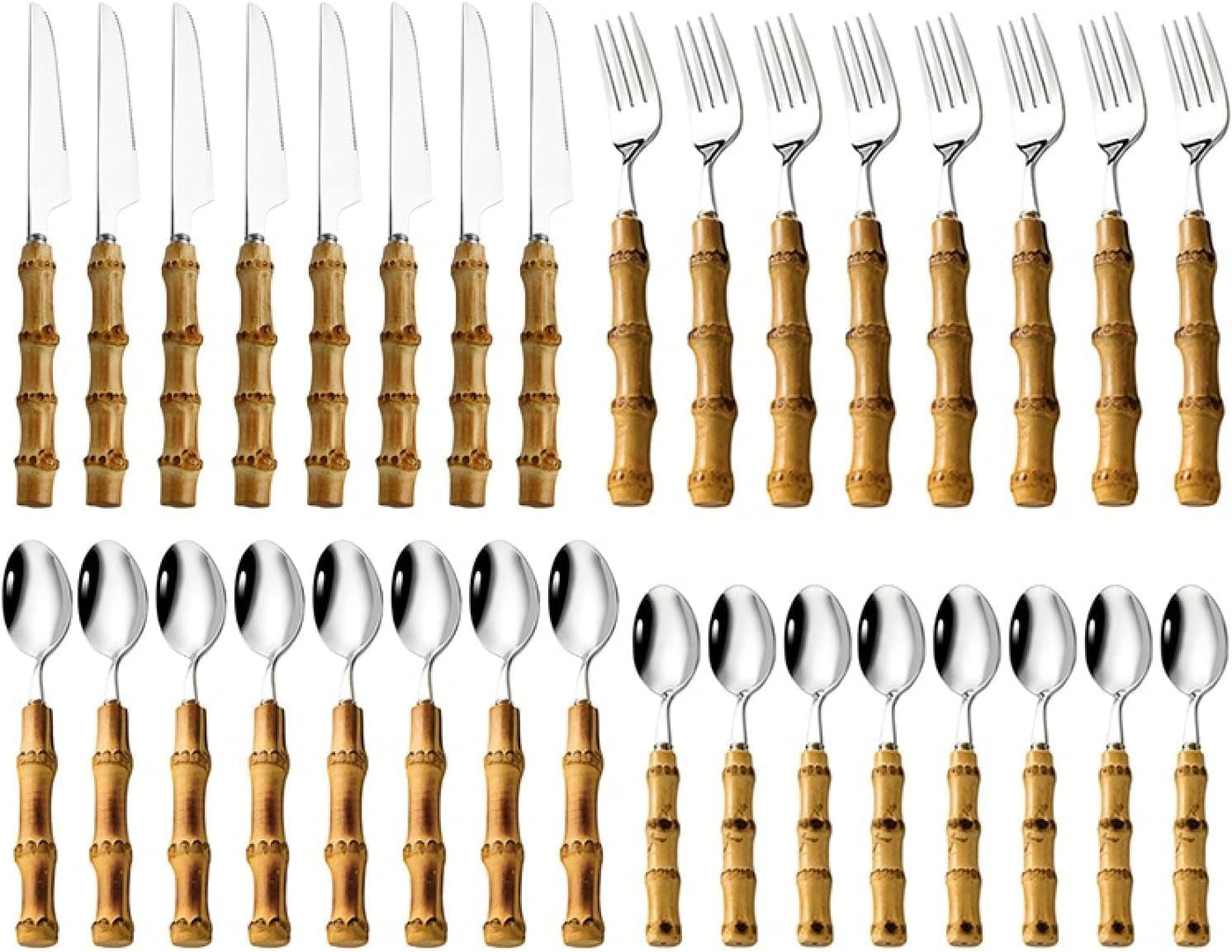 Bamboo Tableware Cutlery Set Silver