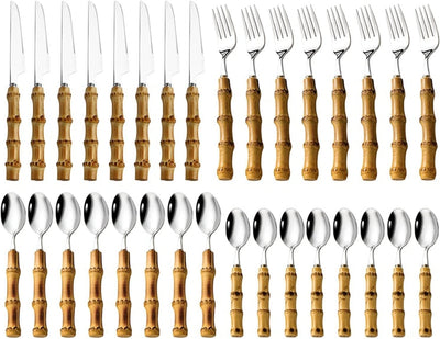 Bamboo Tableware Cutlery Set Silver