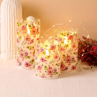 12x Floral /Ribbed LED Candles & Rose Garland Light Pack