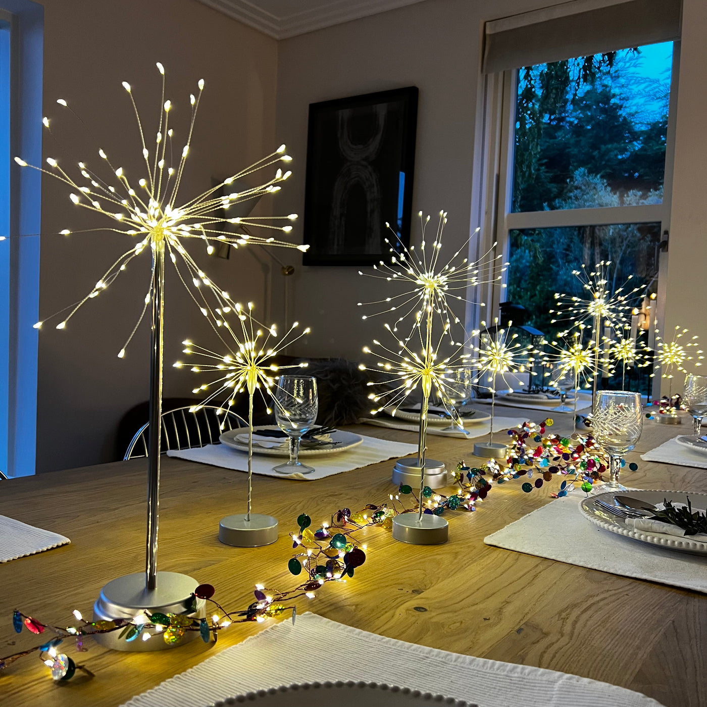 9x Starburst Table Lamps & 2x Confetti Garland Lights