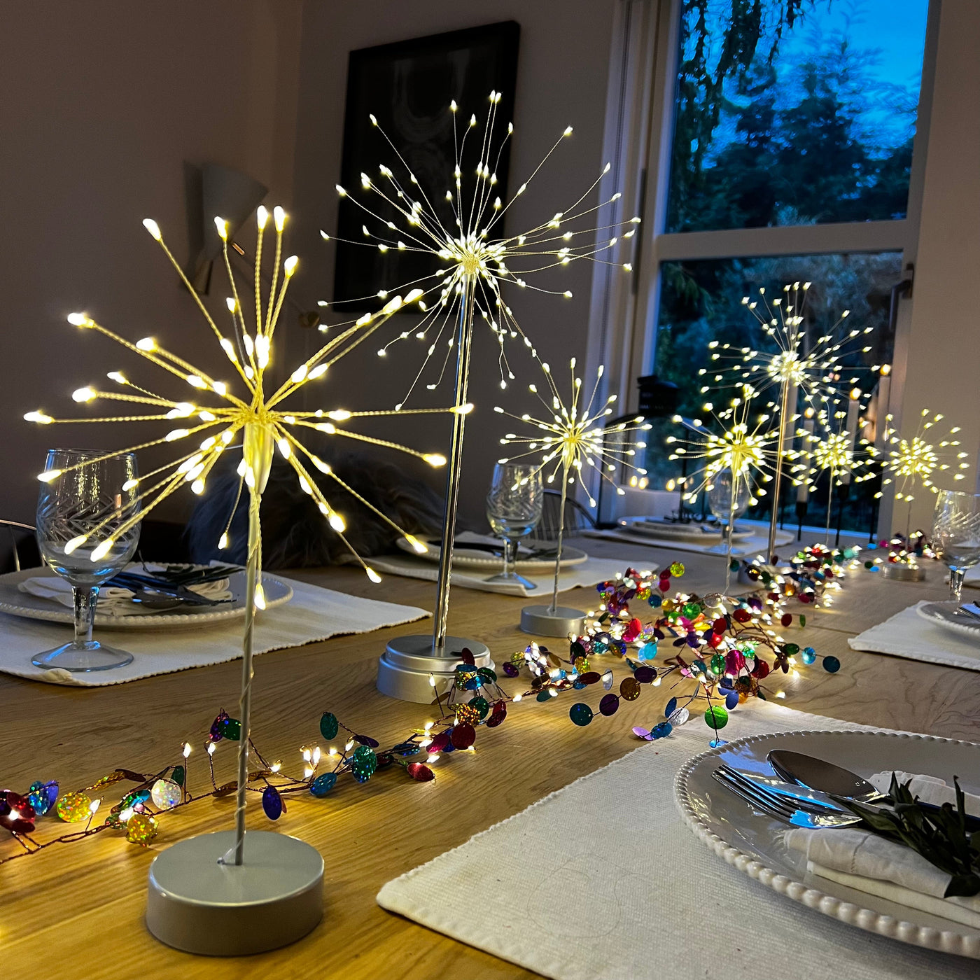 9x Starburst Table Lamps & 2x Confetti Garland Lights