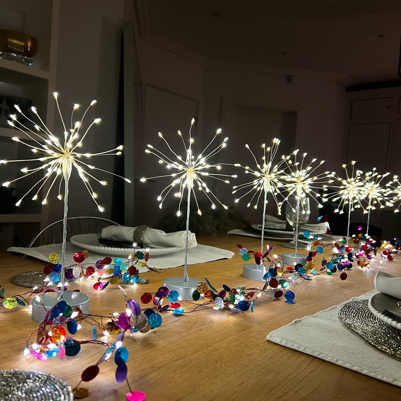 12x Starburst Table Lamps & 2x Confetti Garland Lights