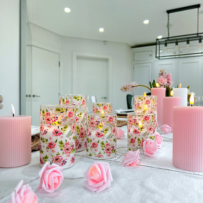 12x Floral /Ribbed LED Candles & Rose Garland Light Pack