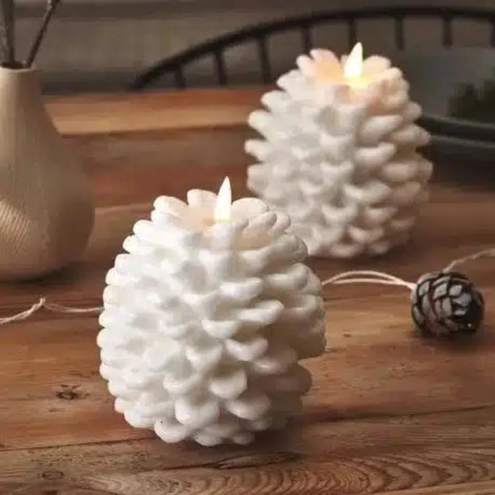 x3 Pinecone LED Candle White