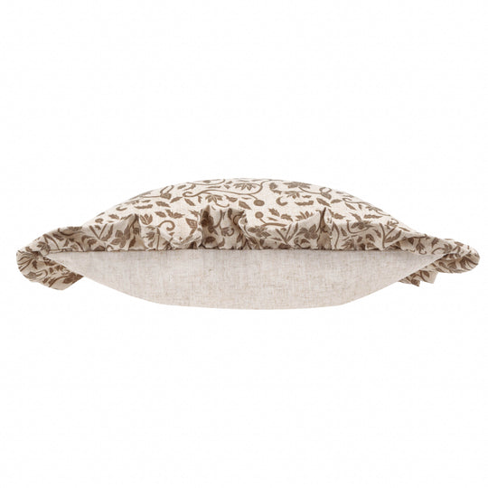 Linen Filigree Ruffle Pillow Olive