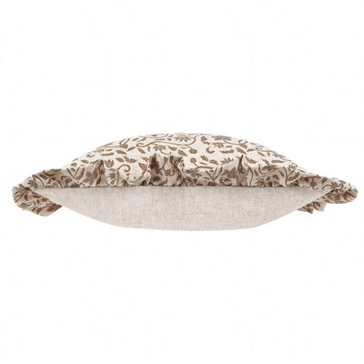 Linen Filigree Ruffle Pillow Olive