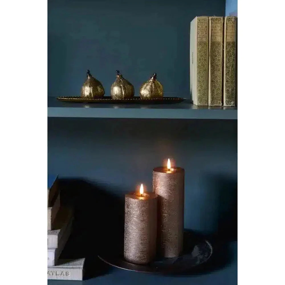 x2 Metallic Pillar Candles Dark Champagne