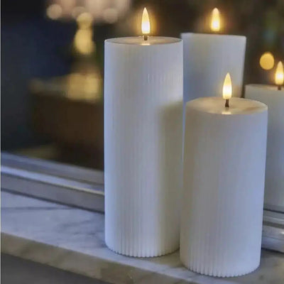 x2 Ribbed Pillar Candle White