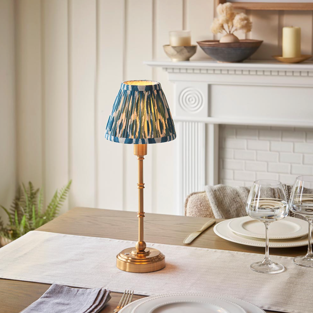 Burley Rechargeable Table Lamp with Ikat Shade