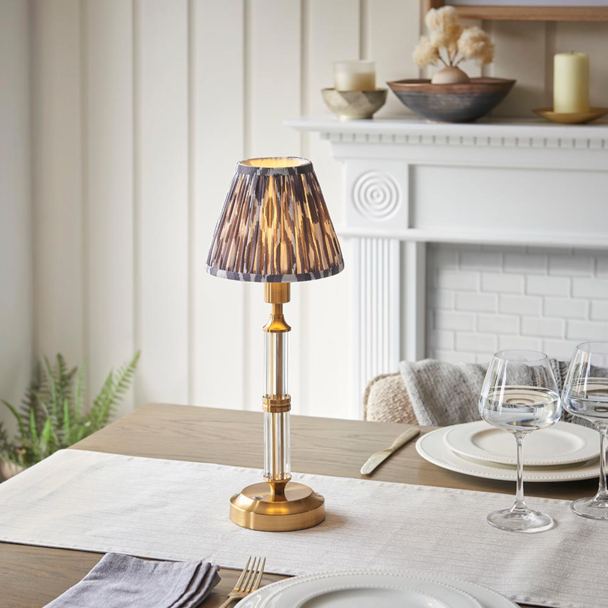 Morton Rechargeable Table Lamp with Ikat Shade