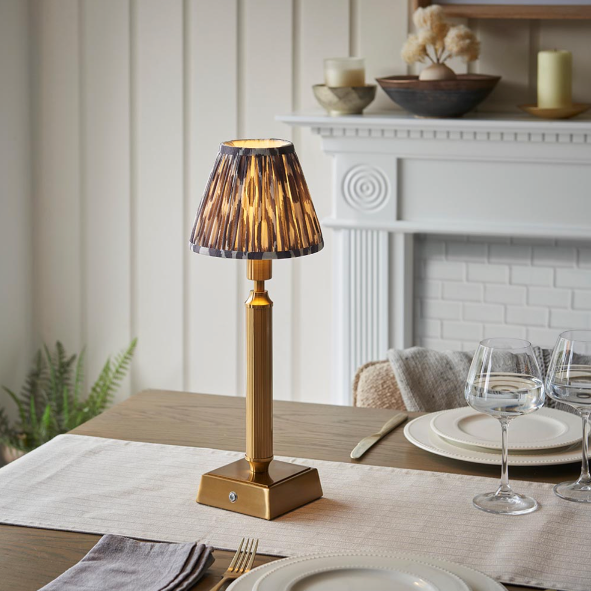 Trobridge Rechargeable Table Lamp with Ikat Shade