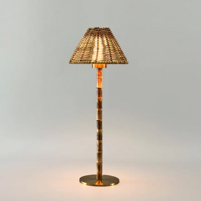 3x Rattan Bamboo Rechargeable Table Lamps