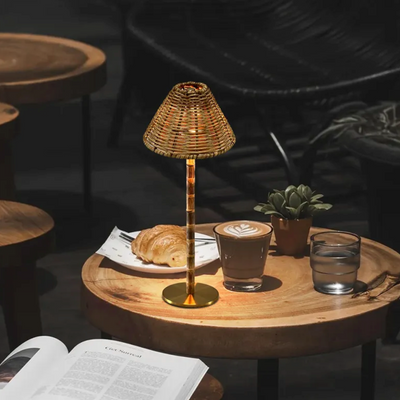 3x Rattan Bamboo Rechargeable Table Lamps