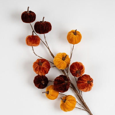 x2 Velvet Pumpkin Pre Lit Stems Brown