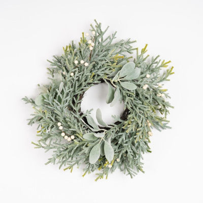 Pre-lit Frosted Wreath Lambs Ear