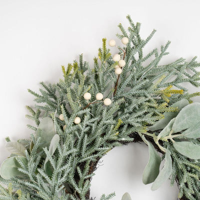 Pre-lit Frosted Wreath Lambs Ear