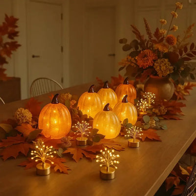 x12 Table Starburst x12 Glass Pumpkin Lights x24 Starburst Tealights Pack