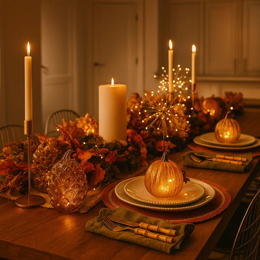 6x Glass Pumpkin Lights 6x Starburst Lights, Wreath & Garland Lights Set