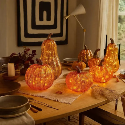 x12 Large Fall Glass Pumpkin Lights