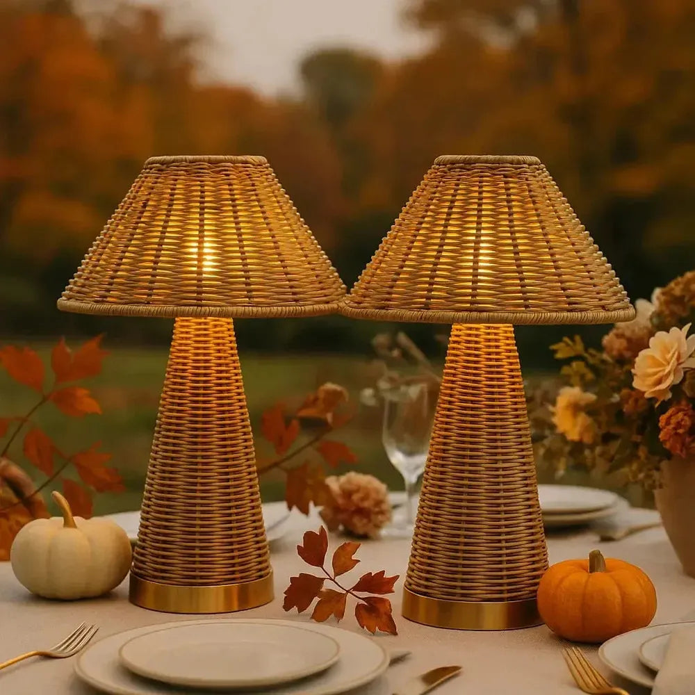 2x Rattan Rechargeable Table Lamps