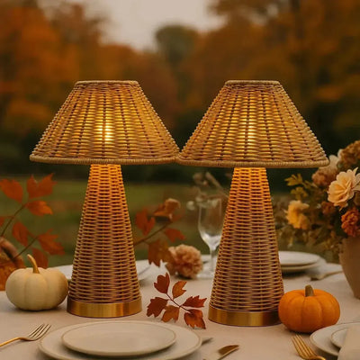 2x Rattan Rechargeable Table Lamps