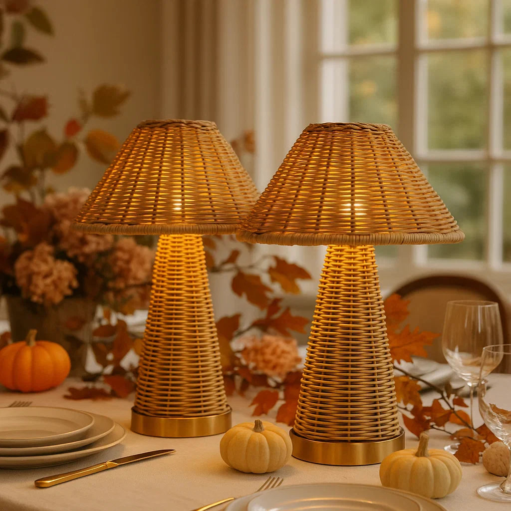 2x Rattan Rechargeable Table Lamps