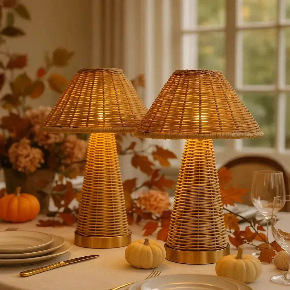 2x Rattan Rechargeable Table Lamps