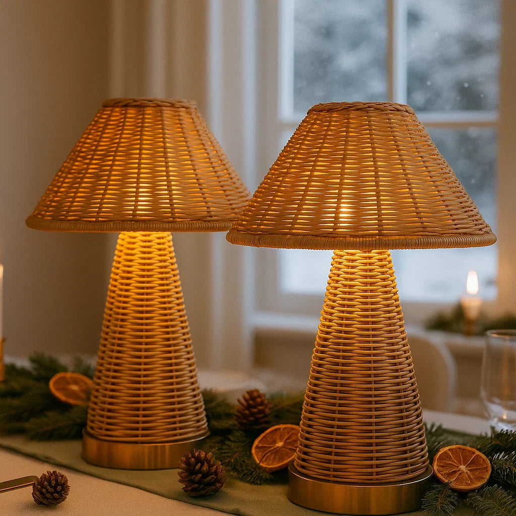 2x Rattan Rechargeable Table Lamps