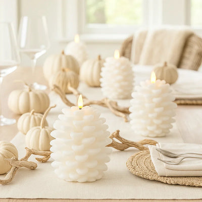 x3 Pinecone LED Candle White