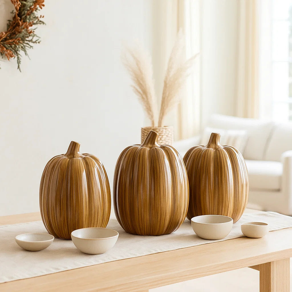 3x Ceramic Pumpkin Rust