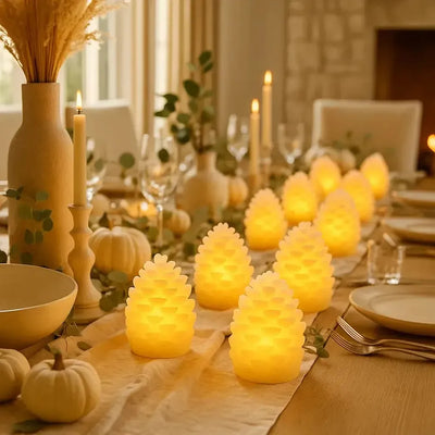 x6 Mini Starburst x6 LED Glass Candles x12 Wax Pinecones x24 Tealights