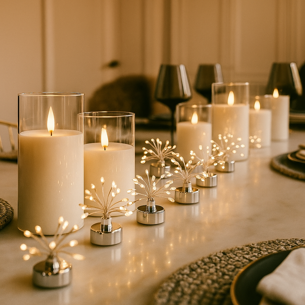 6x Starburst Tealights & 9x Glass Candle Pack